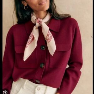 Sezane Burgundy Button-Up Cardigan